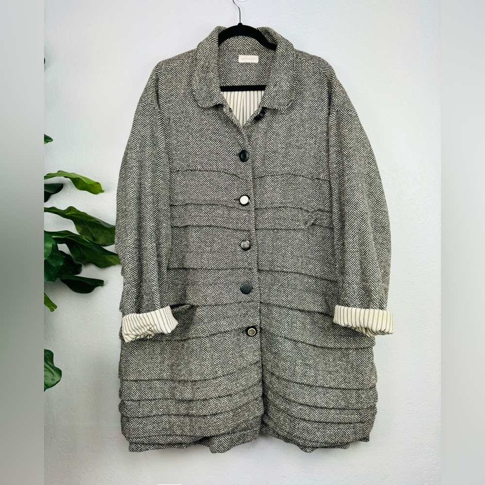 Vintage Krista Larson ICONIC Houndstooth Lagenlook Tiered Heavy Jacket One Size